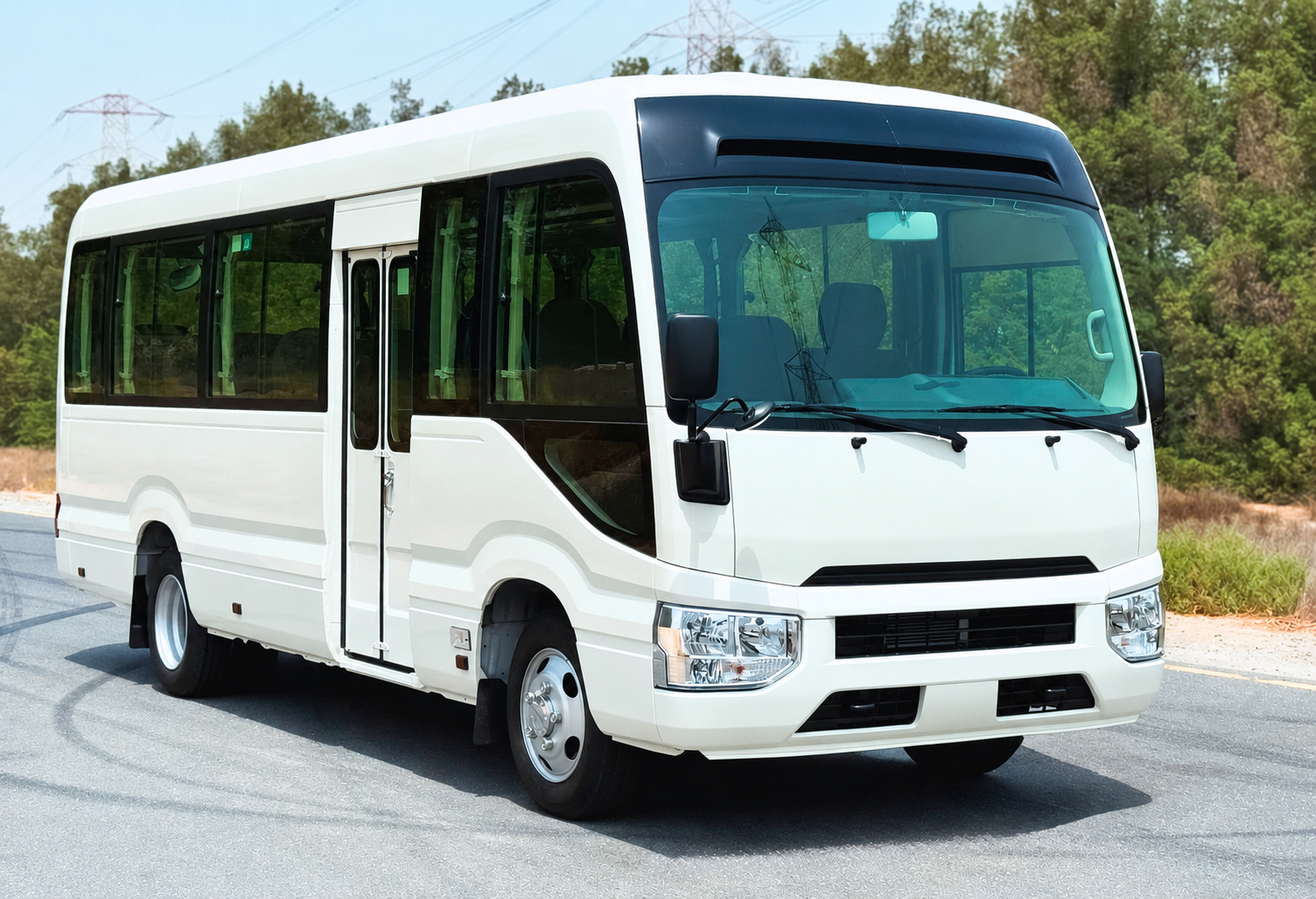 Front view — brand-new Toyota Coaster